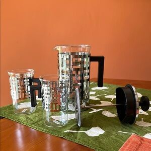 Bodum Silver and Black French Press Set — coffee pot and two matching cups